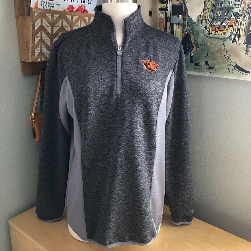 Nike Golf Gray & Orange The Oregon Beavers Pullover Sweatshirt Large L 1/2 Zip